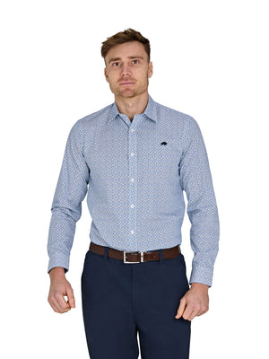 Long Sleeve Pentagon Pattern Cotton Poplin Shirt - White