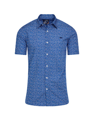 Short Sleeve Flower Bud Cotton Poplin Shirt - Navy