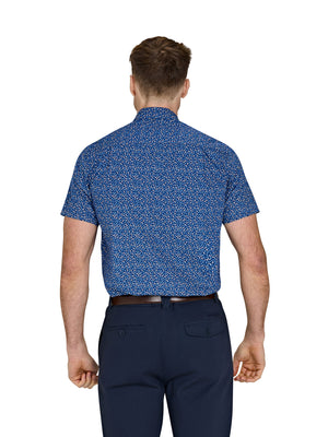 Short Sleeve Flower Bud Cotton Poplin Shirt - Navy