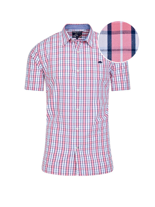 Short Sleeve Large Check Cotton Poplin Shirt - Pink