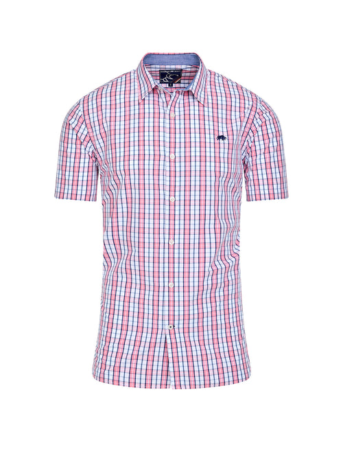 Short Sleeve Large Check Cotton Poplin Shirt - Pink