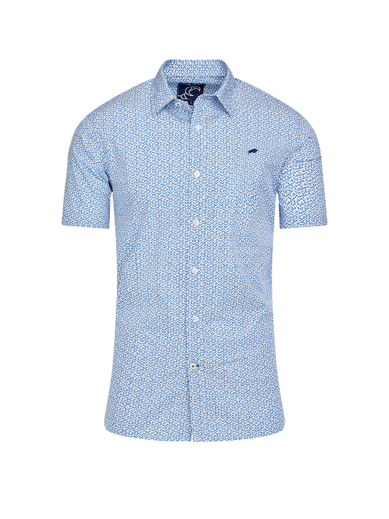 Short Sleeve Pentagon Pattern Cotton Poplin Shirt - White