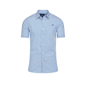 Short Sleeve Pentagon Pattern Cotton Poplin Shirt - White