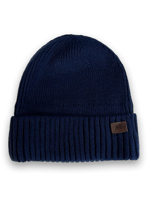 Fleece Lined Knitted Hat - Navy