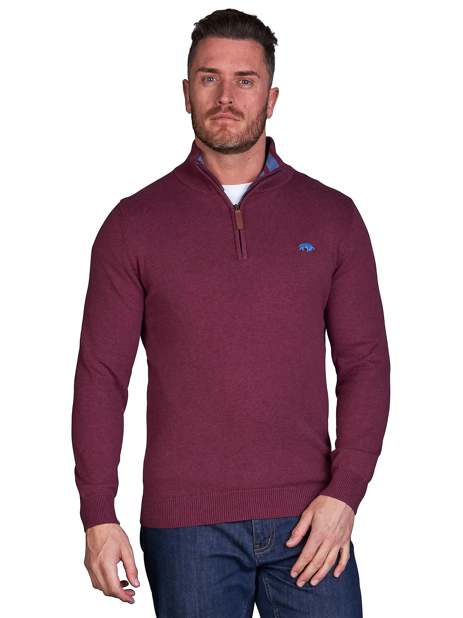 Classic Quarter Zip Knit Burgundy Raging Bull Clothing