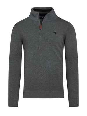 Classic Quarter Zip Cotton/Cashmere Knit - Charcoal