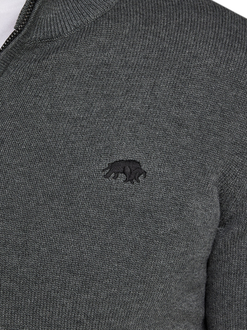 Classic Quarter Zip Cotton/Cashmere Knit - Charcoal