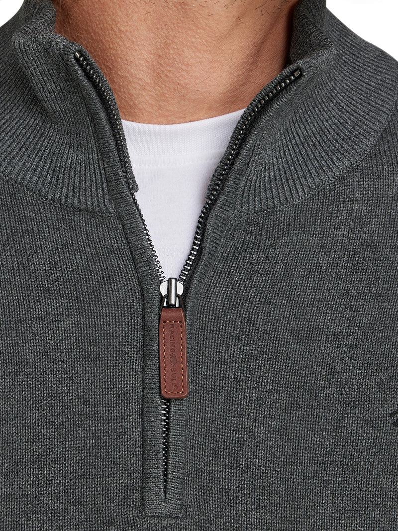 Classic Quarter Zip Cotton/Cashmere Knit - Charcoal