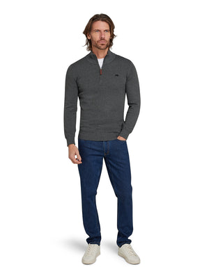 Classic Quarter Zip Cotton/Cashmere Knit - Charcoal