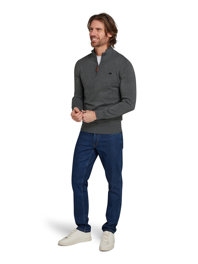 Classic Quarter Zip Cotton/Cashmere Knit - Charcoal