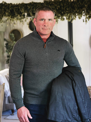 Classic Quarter Zip Cotton/Cashmere Knit - Charcoal