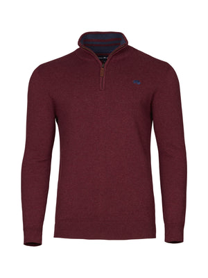 Classic Quarter Zip Cotton/Cashmere Knit - Burgundy