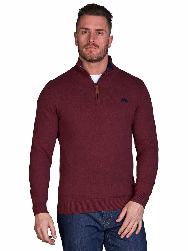 Classic Quarter Zip Cotton/Cashmere Knit - Burgundy