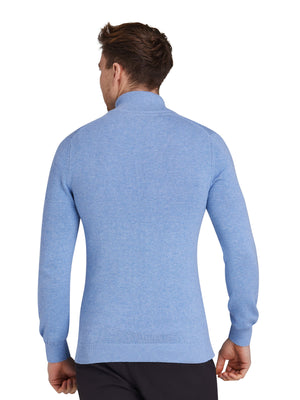 Classic Quarter Zip Cotton/Cashmere Knit - Sky Blue