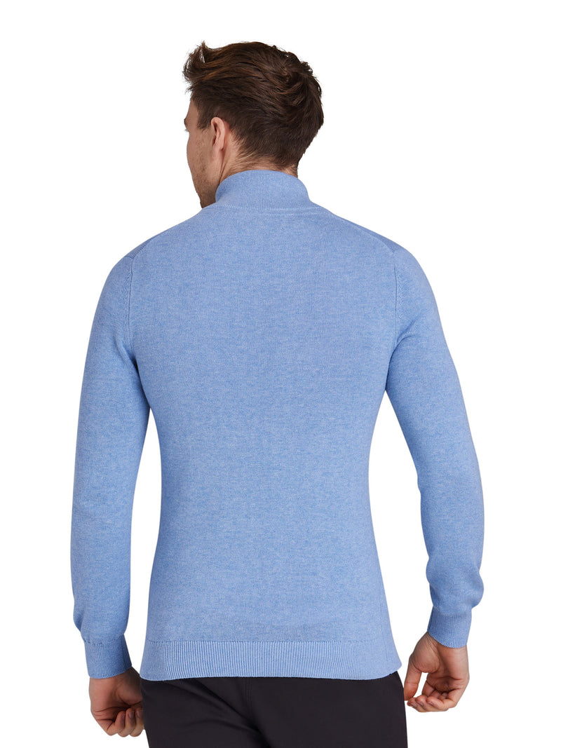 Classic Quarter Zip Cotton/Cashmere Knit - Sky Blue