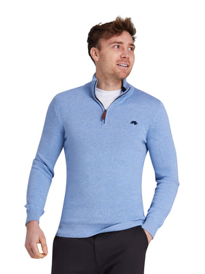 Classic Quarter Zip Cotton/Cashmere Knit - Sky Blue