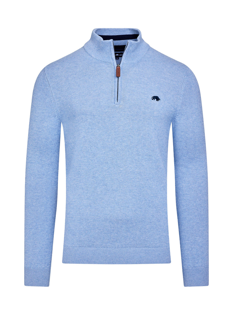 Classic Quarter Zip Cotton/Cashmere Knit - Sky Blue