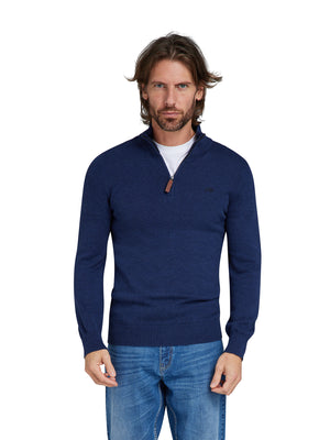 Classic Quarter Zip Cotton/Cashmere Knit - Navy