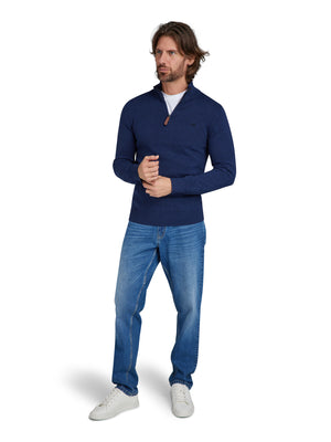 Classic Quarter Zip Cotton/Cashmere Knit - Navy