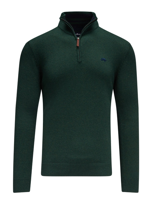 Classic Quarter Zip Cotton/Cashmere Knit - Forest