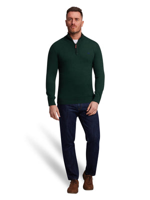 Classic Quarter Zip Cotton/Cashmere Knit - Forest