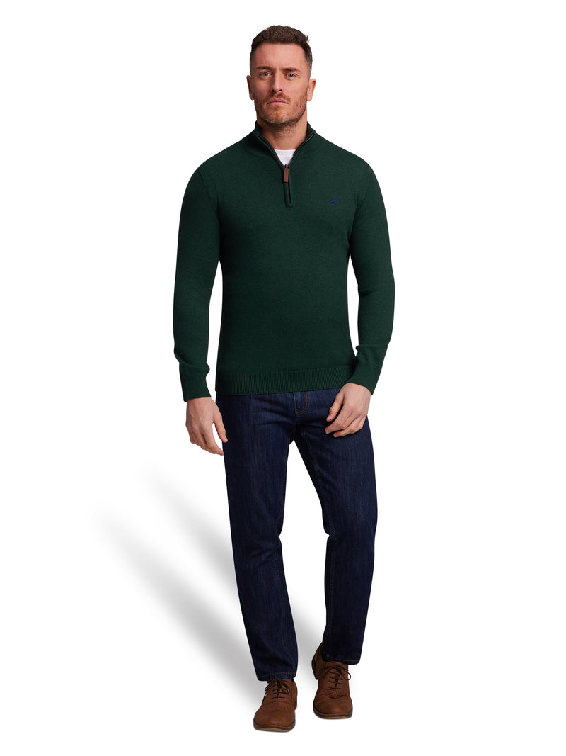 Classic Quarter Zip Cotton/Cashmere Knit - Forest