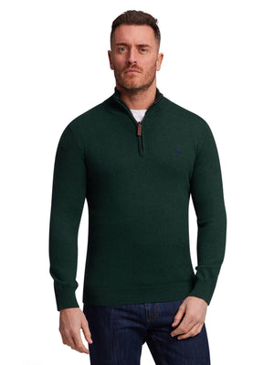 Classic Quarter Zip Cotton/Cashmere Knit - Forest