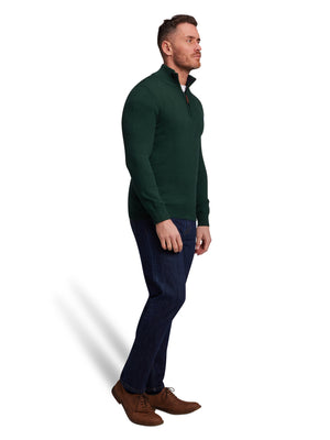 Classic Quarter Zip Cotton/Cashmere Knit - Forest