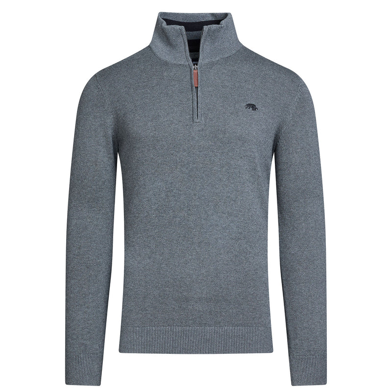 Classic Quarter Zip Cotton/Cashmere Knit - Charcoal