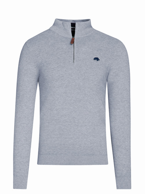 Classic Ribbed Quarter Zip Knit - Grey