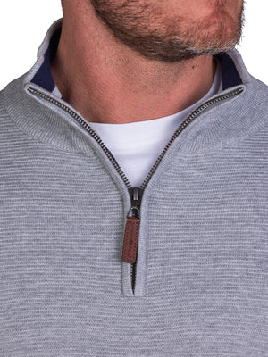 Classic Ribbed Quarter Zip Knit - Grey