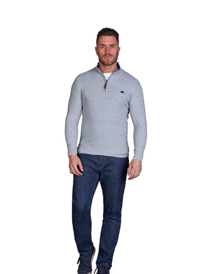 Classic Ribbed Quarter Zip Knit - Grey