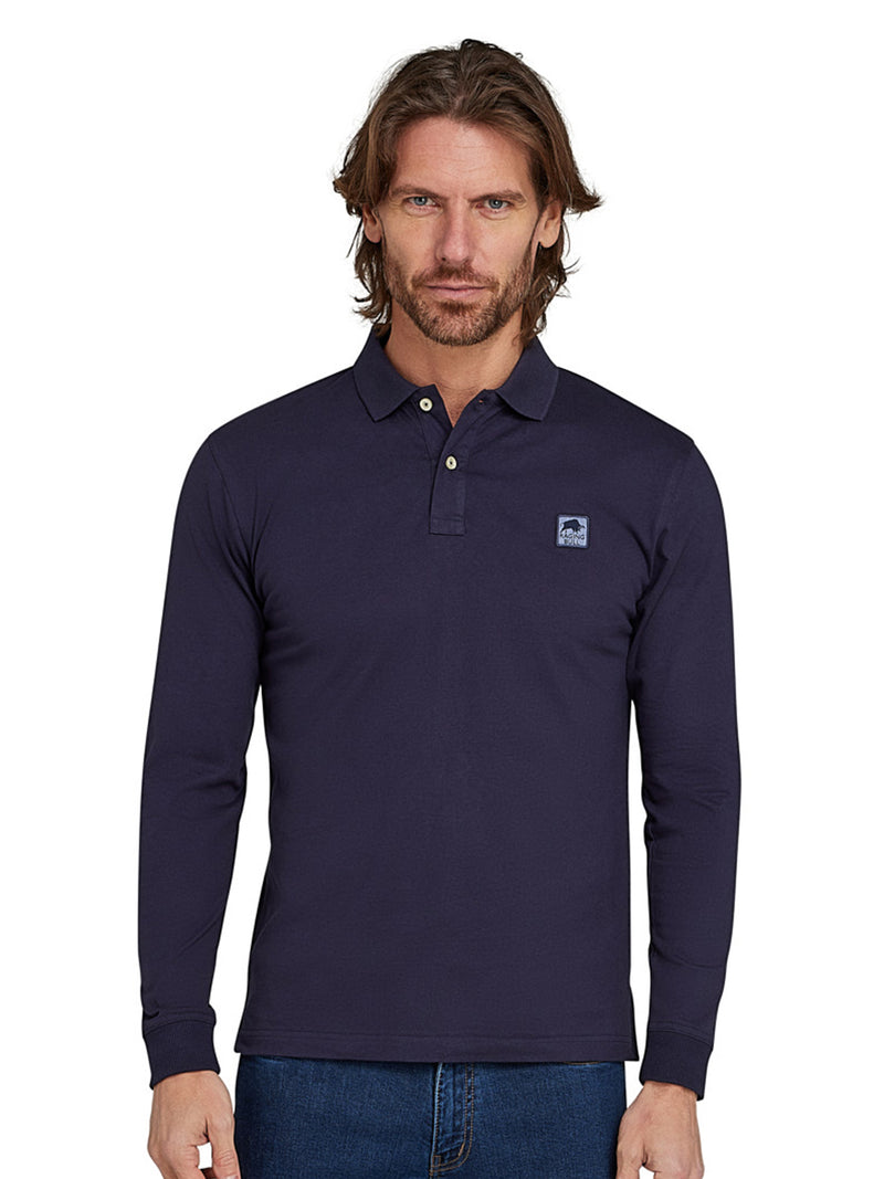 Long Sleeve Classic Jersey Patch Polo - Navy