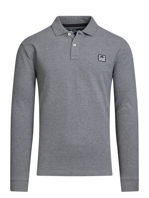 Long Sleeve Classic Patch Pique Polo - Charcoal