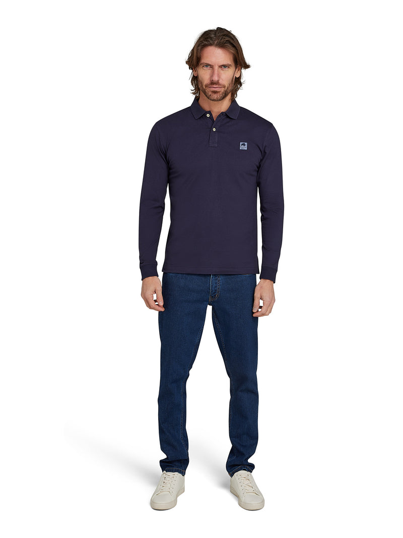 Long Sleeve Classic Jersey Patch Polo - Navy