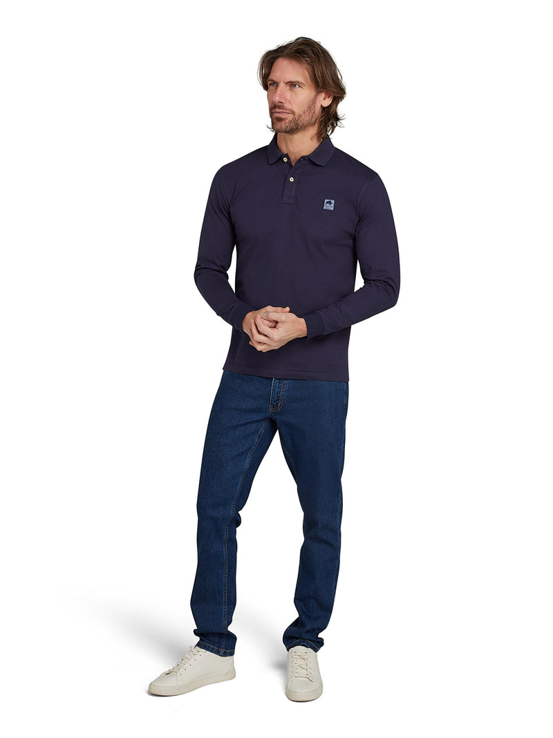 Long Sleeve Classic Jersey Patch Polo - Navy