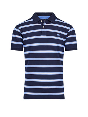 Classic Triple Stripe Birdseye Polo - Navy