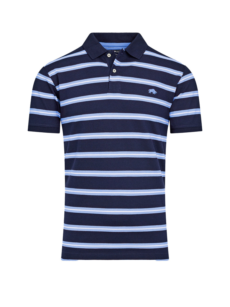 Classic Triple Stripe Birdseye Polo - Navy