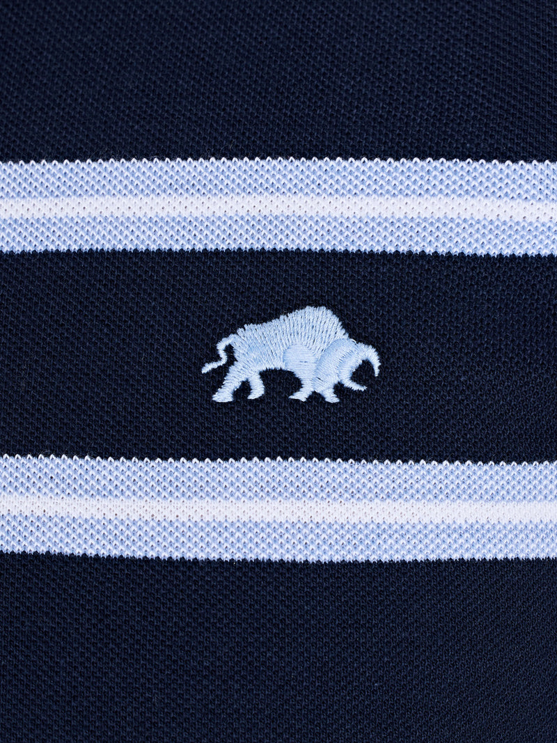 Classic Triple Stripe Birdseye Polo - Navy