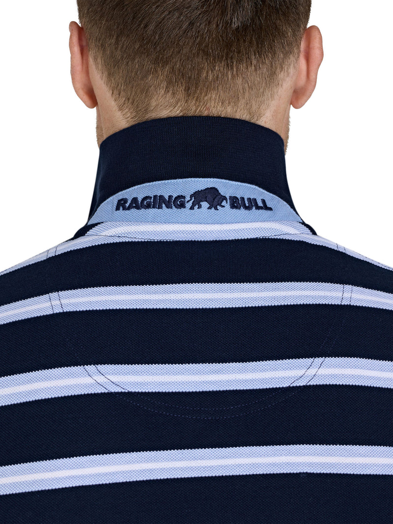 Classic Triple Stripe Birdseye Polo - Navy