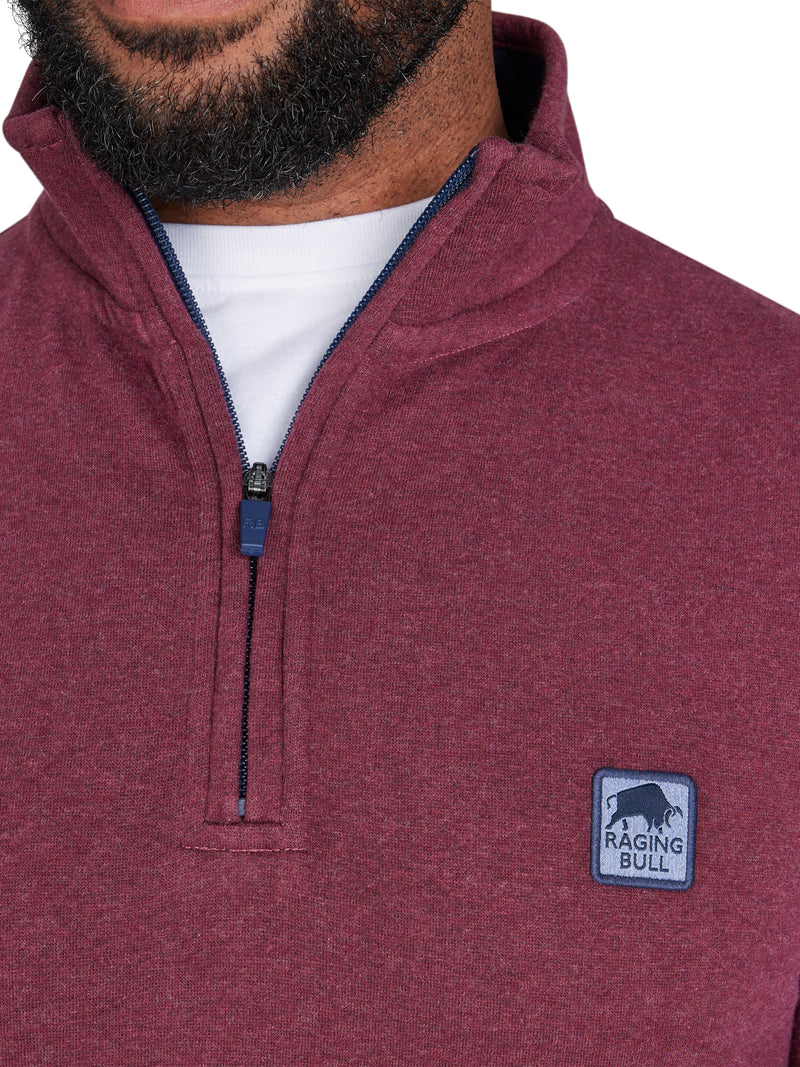 Classic Woven Patch Quarter Zip Sweat - Claret