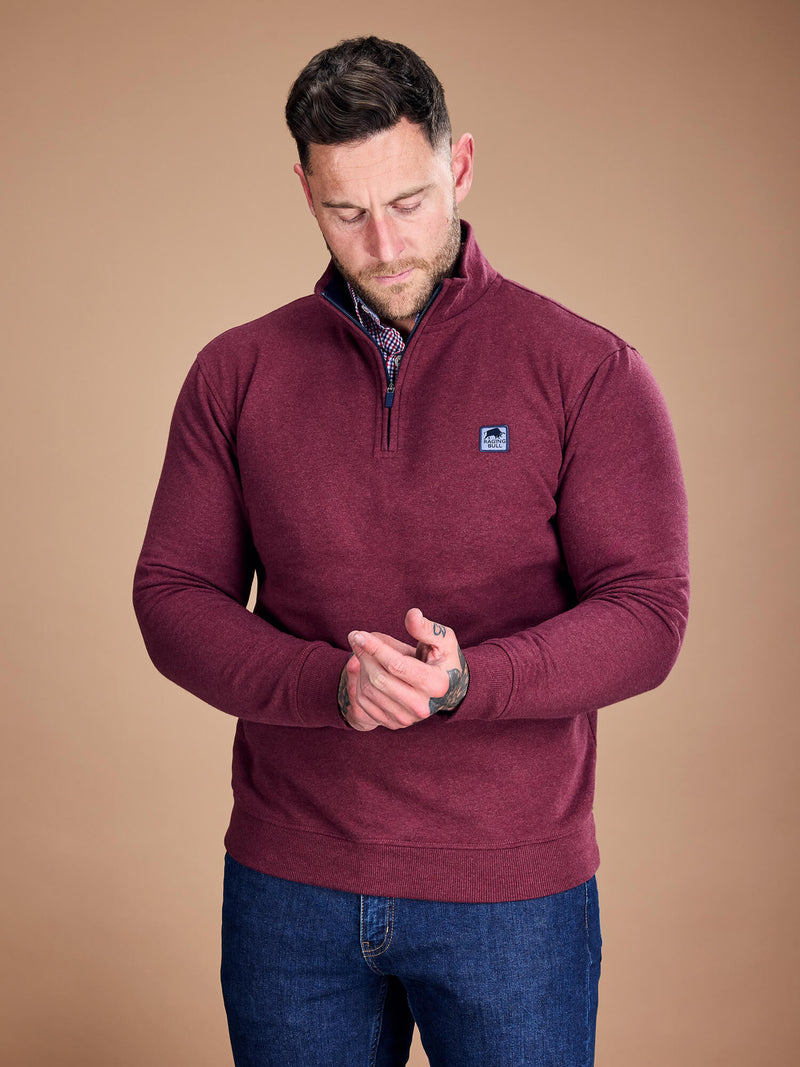 Classic Woven Patch Quarter Zip Sweat - Claret