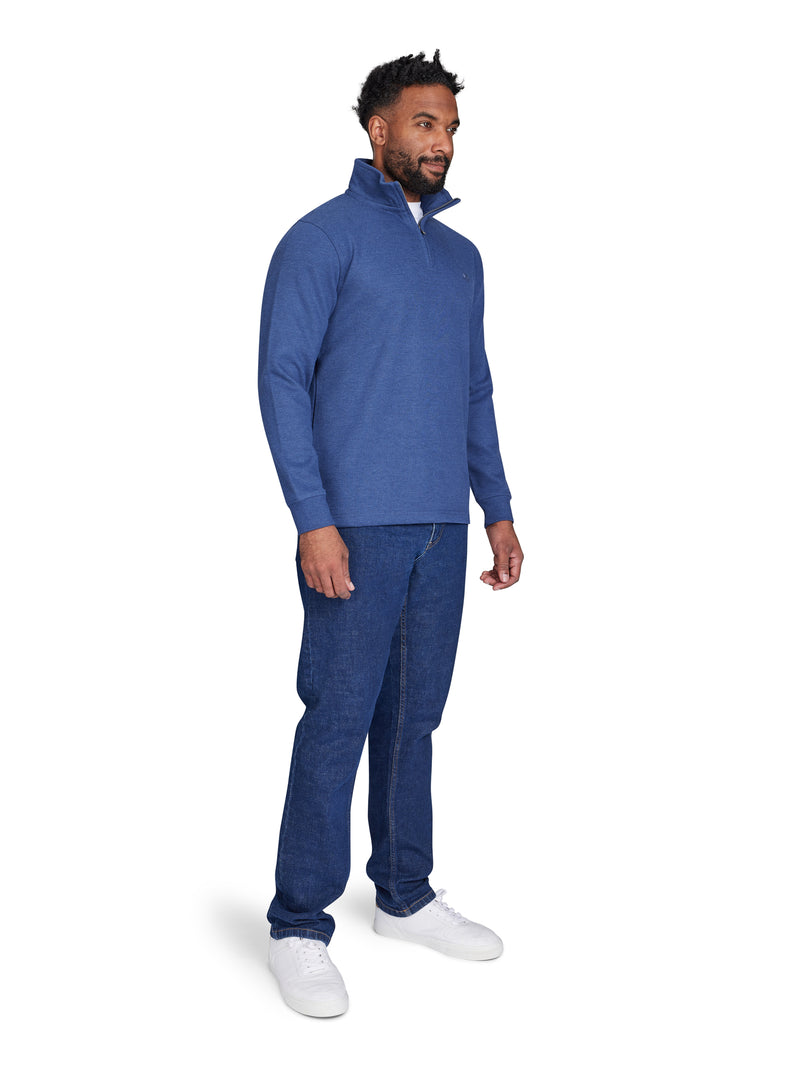 Classic French Rib Quarter Zip Sweat - Denim Blue