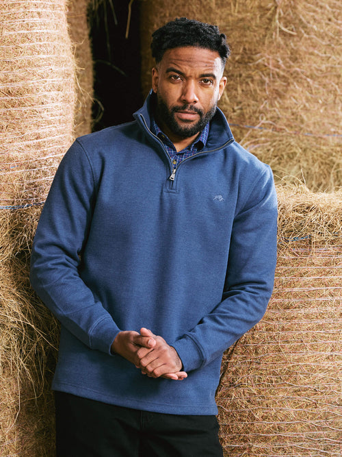 Classic French Rib Quarter Zip Sweat - Denim Blue