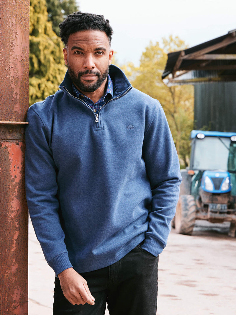 Classic French Rib Quarter Zip Sweat - Denim Blue