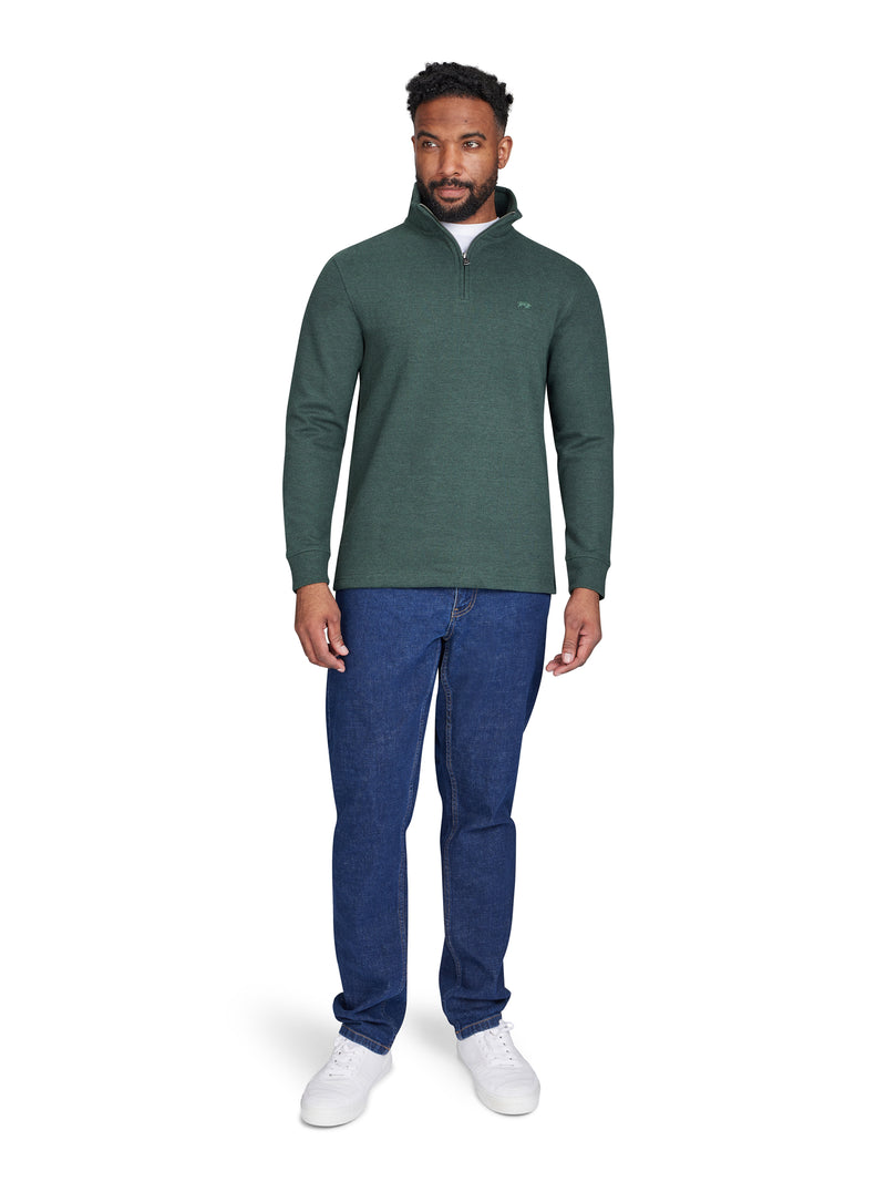 Classic French Rib Quarter Zip Sweat - Olive