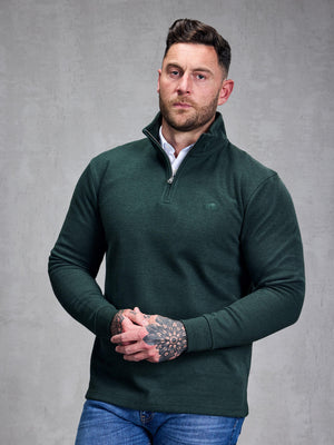 Classic French Rib Quarter Zip Sweat - Olive