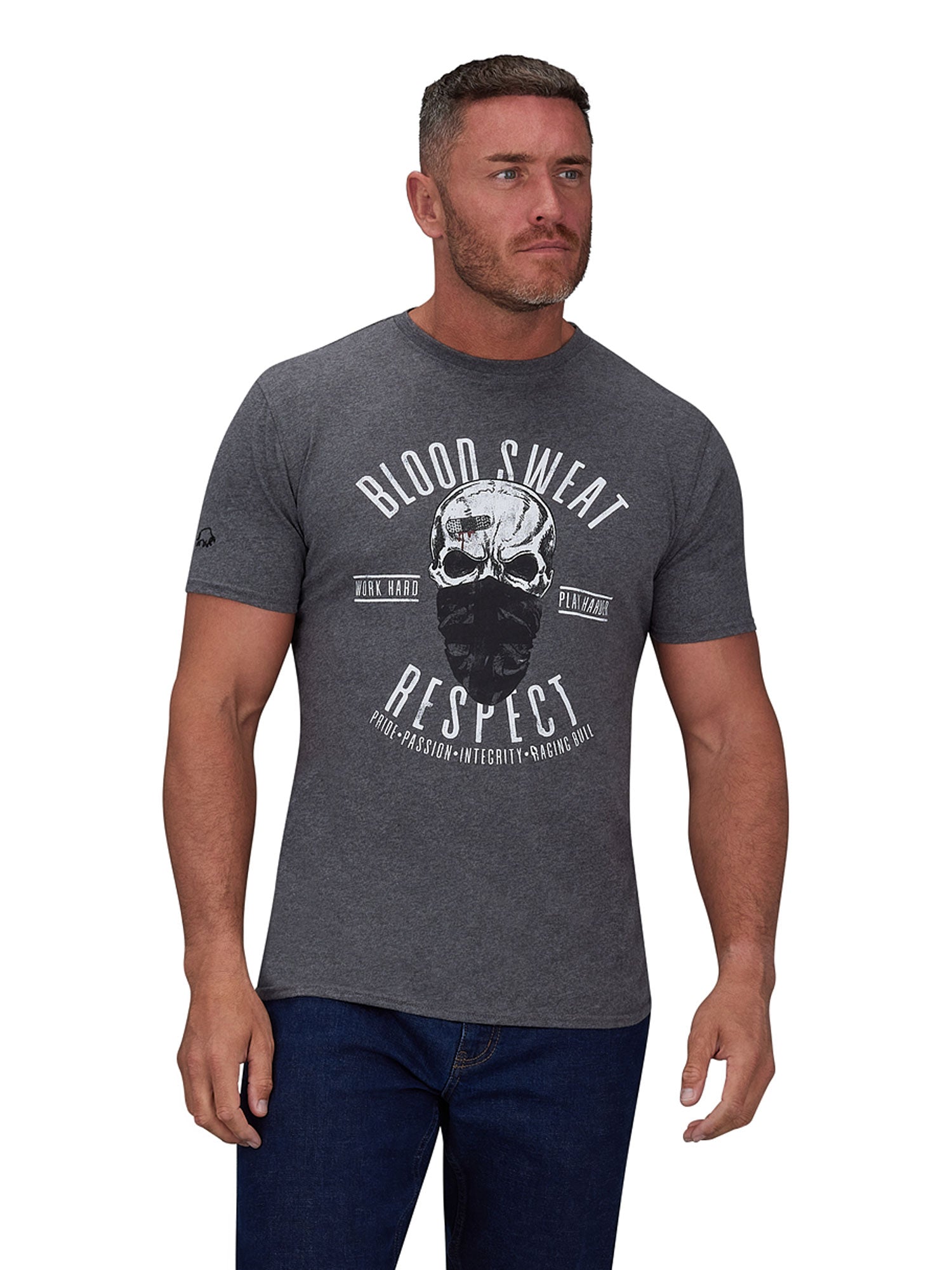 Blood Sweat Respect T Shirt Dark Grey Marl Raging Bull Clothing