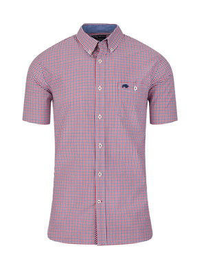 Short Sleeve Multi Gingham Shirt - Red