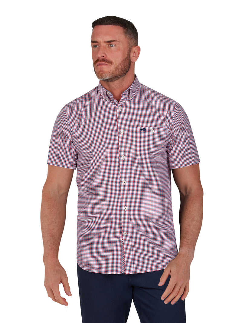 Short Sleeve Multi Gingham Shirt - Red